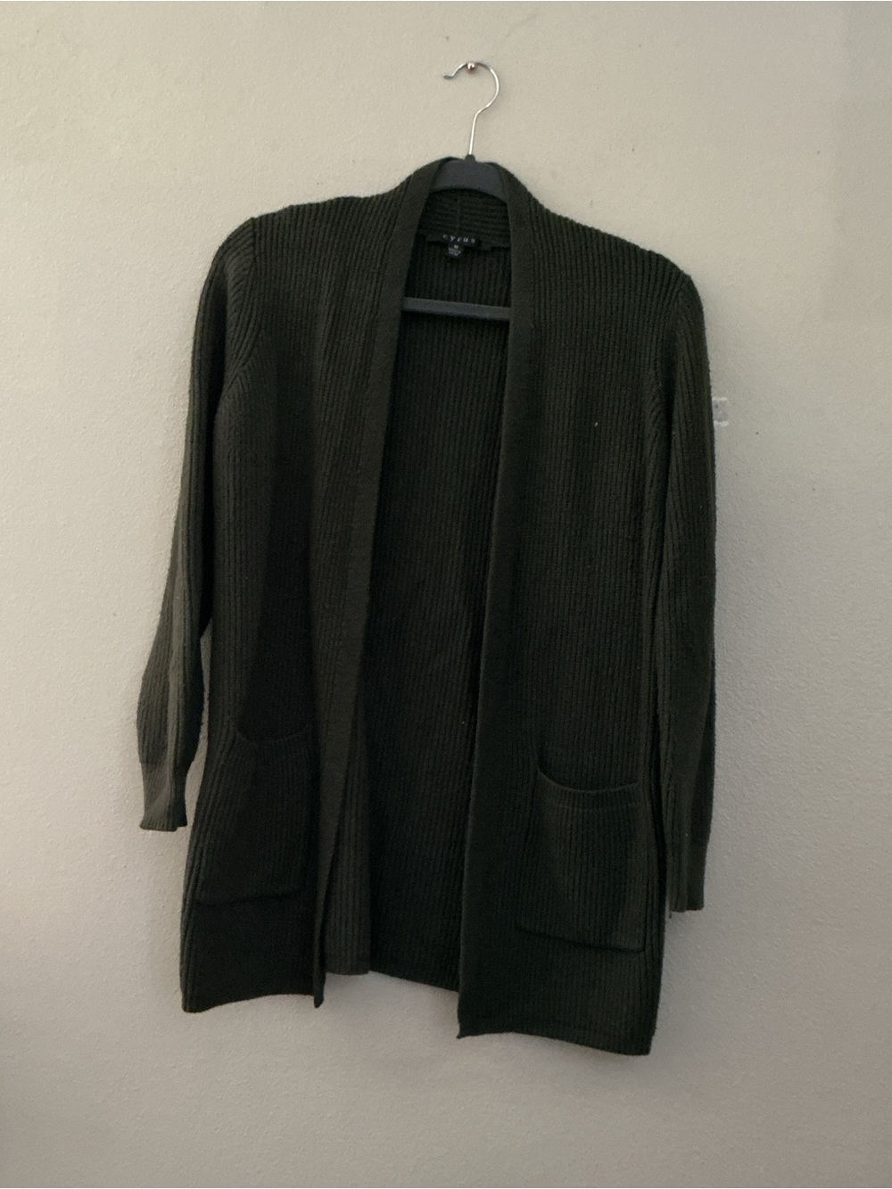 Cyrus Open-Front Ribbed Cardigan Sweater - Olive